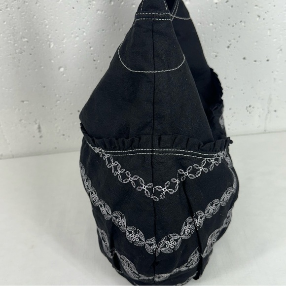 BECCA by Rebecca Virtue Black Jute Cotton Embroidered Hobo Shoulder Bag - Picture 8 of 13